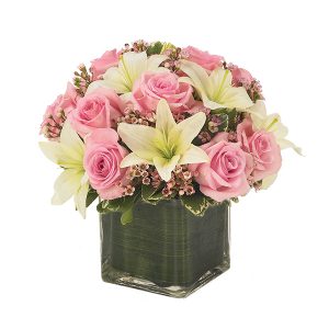 Pink Rose & Lily Cube Bouquet