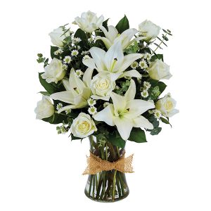 Tribute Mixed Vase Arrangement - All White
Also Sold As: Mixed Vase Arrangement- All White